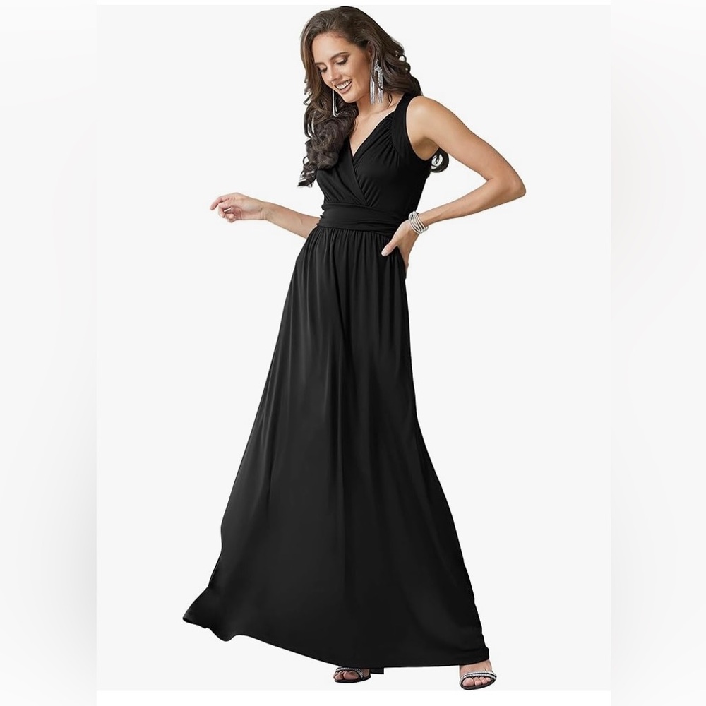 Womens Long Sleeveless Flowy Cocktail Evening Gown Maxi Dress